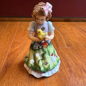 Vintage Porcelain Candle Holder Figurine Little Girl Duck Dog Painted Room Decor